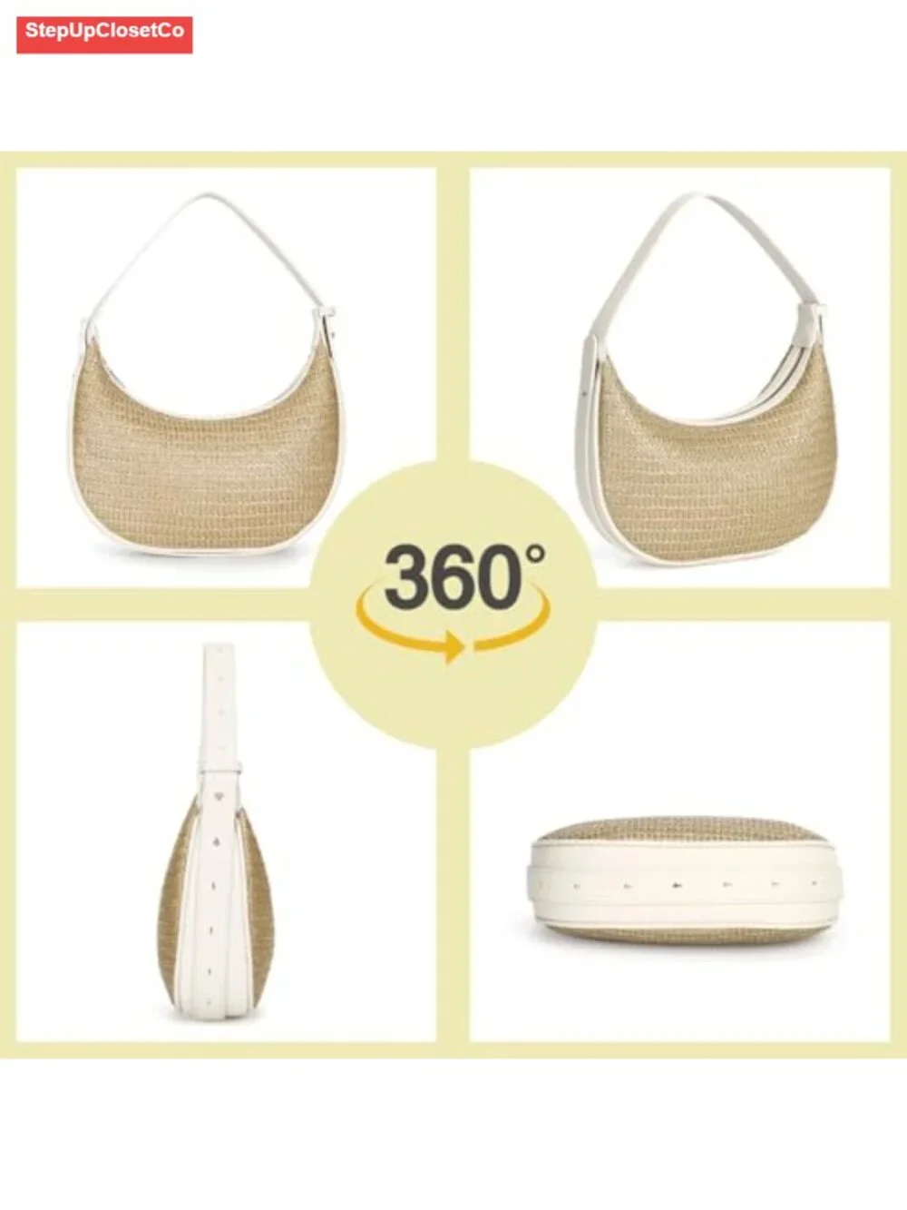 Straw Crescent Hobo Shoulder Bag Women Crossbody Purse Handwoven Summer